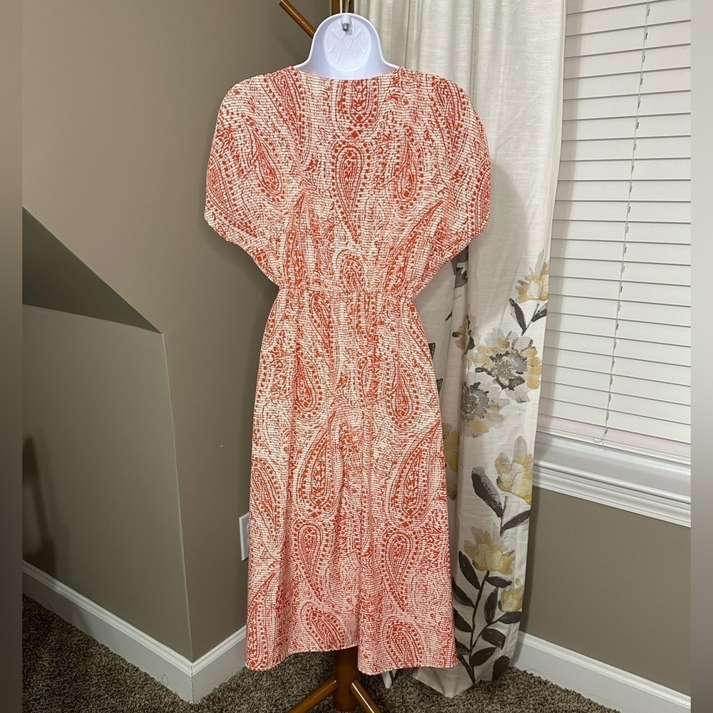 Needle & Thread Orange Paisley Tulip Hemmed Dress Size Small - Picture 4 of 4